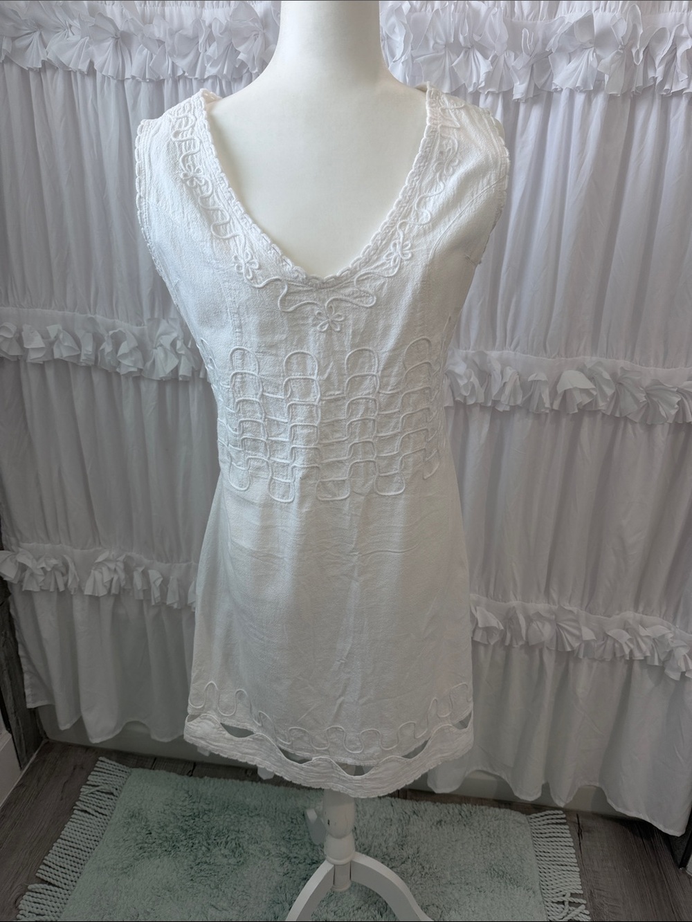 White Embroidered V-Neck Midi Dress